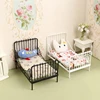 1Set 1:12 Dollhouse Miniature Iron European Bed Cradle Bed With Mattress Cushion Hanging Model Toys Furniture Bedroom Decor Toy 2