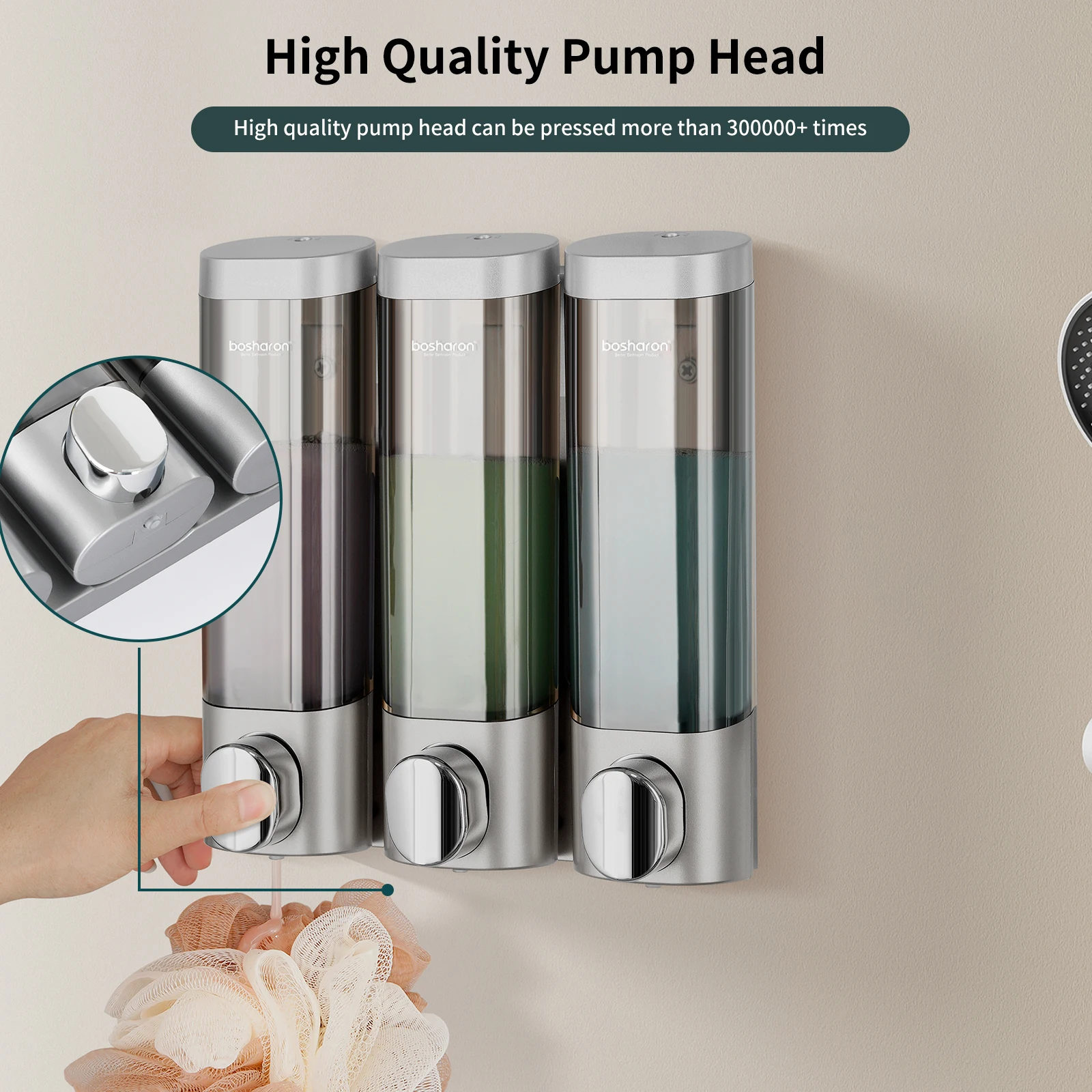 Soap dispenser shampoo dispenser soap dispenser bottle 3 in 1 shower soap dispenser 3&times;300 ml chamber shampoo and conditioner dispenser wall mounted shower pump soap dispenser