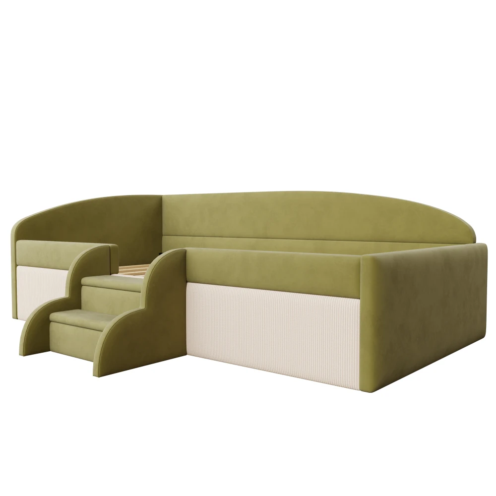 90 * 190 cm schönes gepolstertes Schlafsofa, mit Treppen und Zäunen, hautfreundlicher Samtstoff, für Kinderzimmer (ohne Matratze) – Detail 7