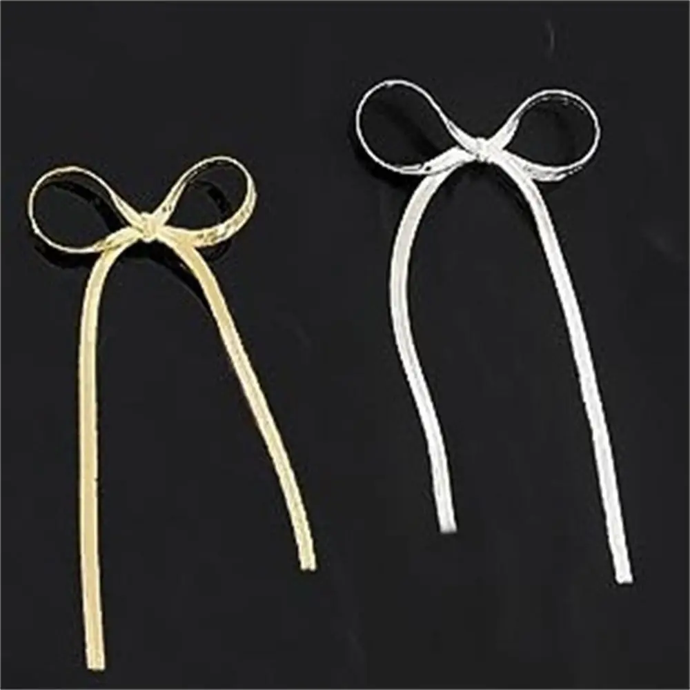 Long Chain Bow Dangle Drop Fashion Lightweight Hypoallergenic Bow Earrings Copper Fringe Waterfall Dangling Eardrop Woman Girls