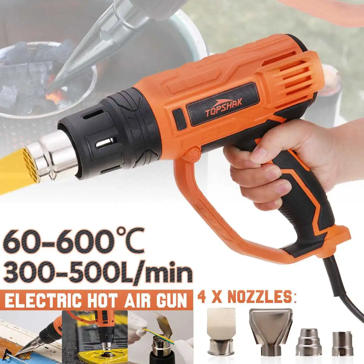 

2000W Heat Gun Variable Temperature Advanced Electric Hot Air Gun Power Tool Hair dryer 8 Levels Temperature 3 Modes W/ 4 Nozzle
