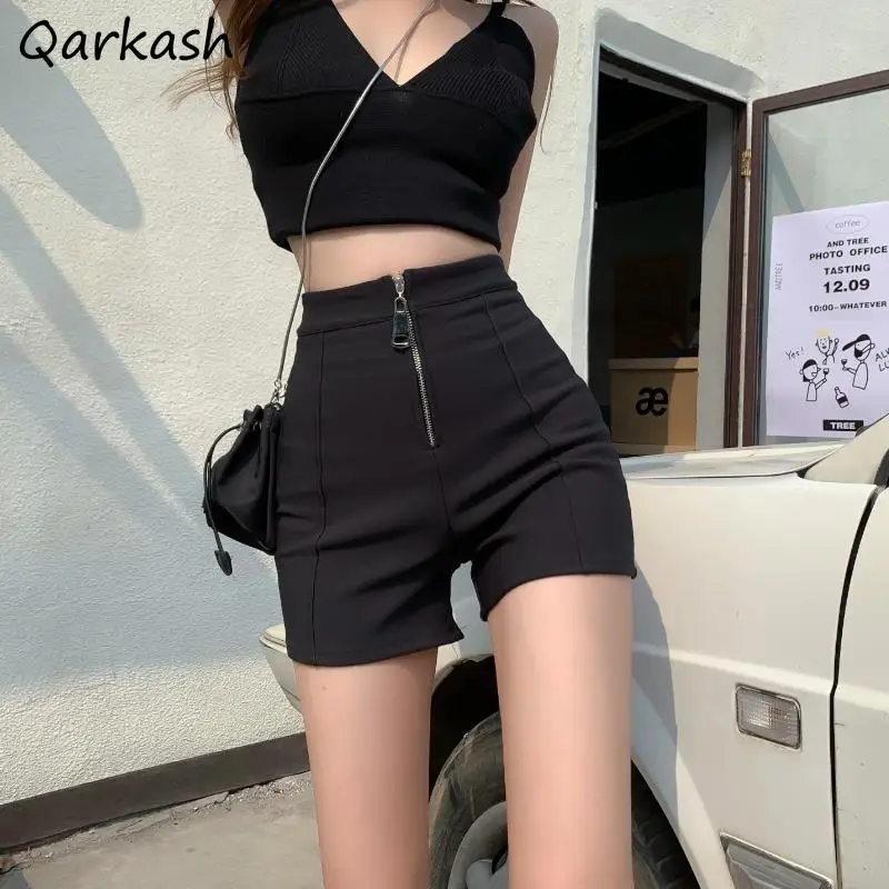 

Shorts Women High Street Stretchy Summer Skinny Chic Mini XS-5XL Simple Feminine Zipper-fly Basic Solid Ins Harajuku All-match