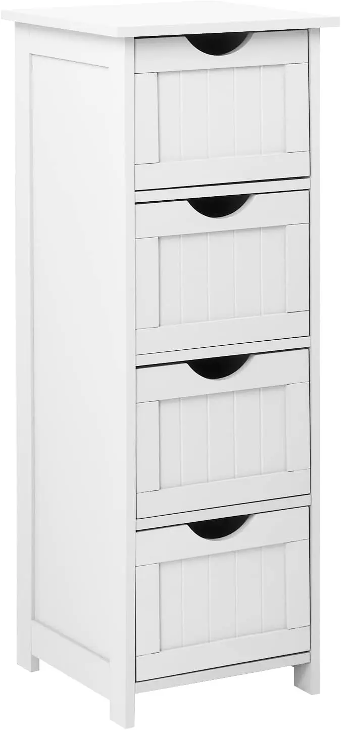 Bathroom Storage Cabinet Skinny Wooden Side Bathroom with 4 Drawers Small Free Standing Floor Cabinet White Slim 12 Inch Wide