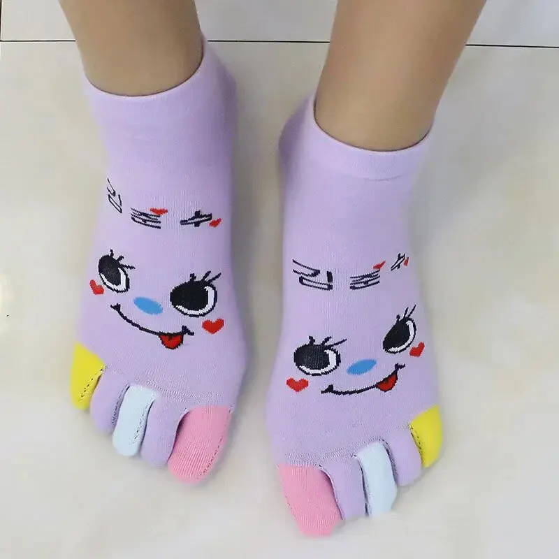 Autumn and Winter Five-finger Socks WOMEN'S Cotton Short Socks Cartoon Toe Deodorant Absorbent