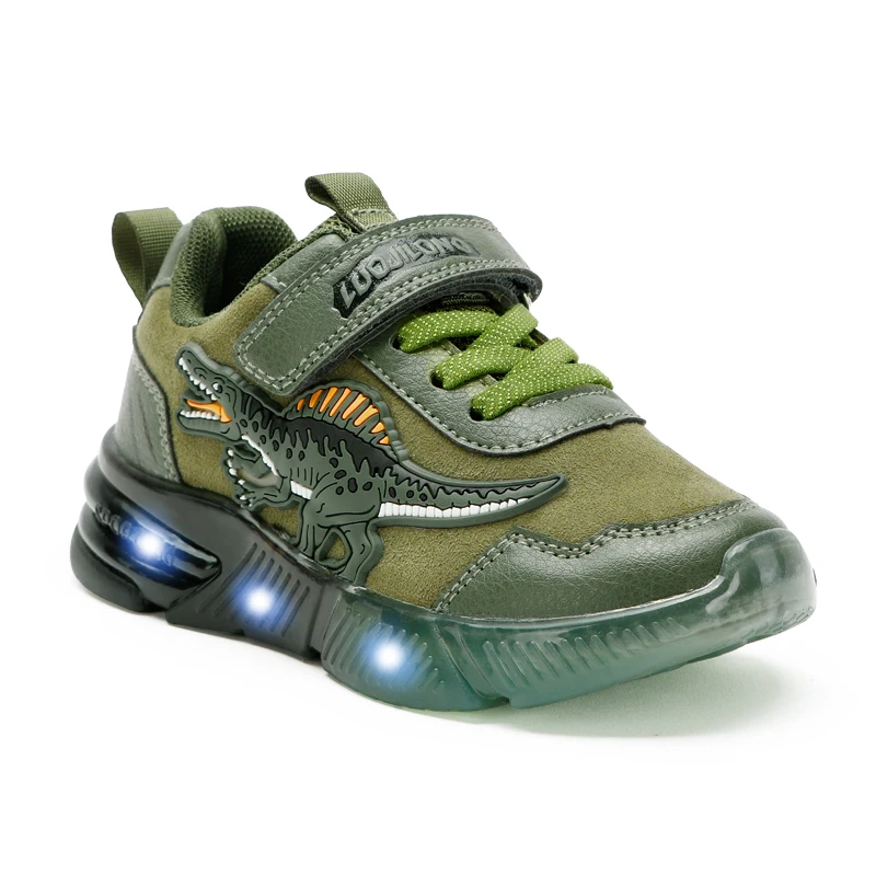 EXDINO Dinosaur Little Kids Spring Autumn LED Light Up Shoes Children Spinosaurus Boys Glowing Casual Sports Sneakers Non-slip 2