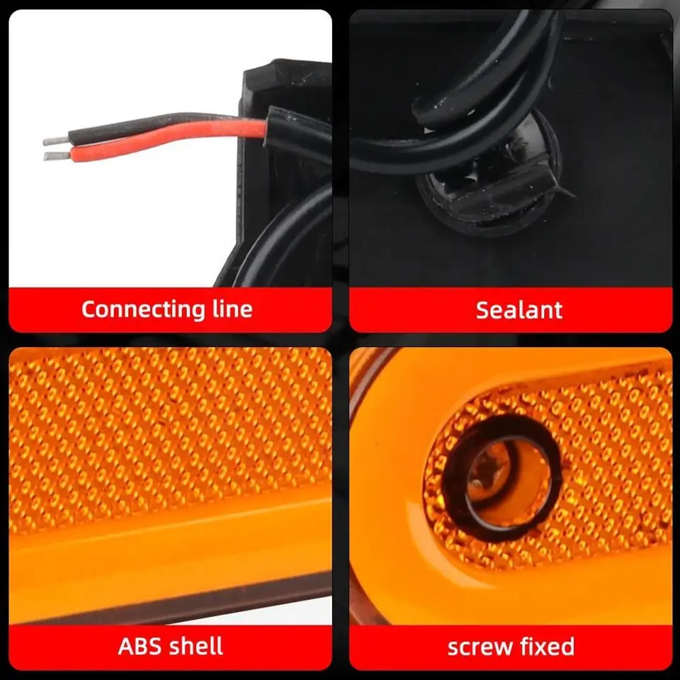 10 Luci Di Posizione Laterali A LED Arancioni 12V Con Staffe In Plastica - Per Camion, Rimorchi E Veicoli - 5