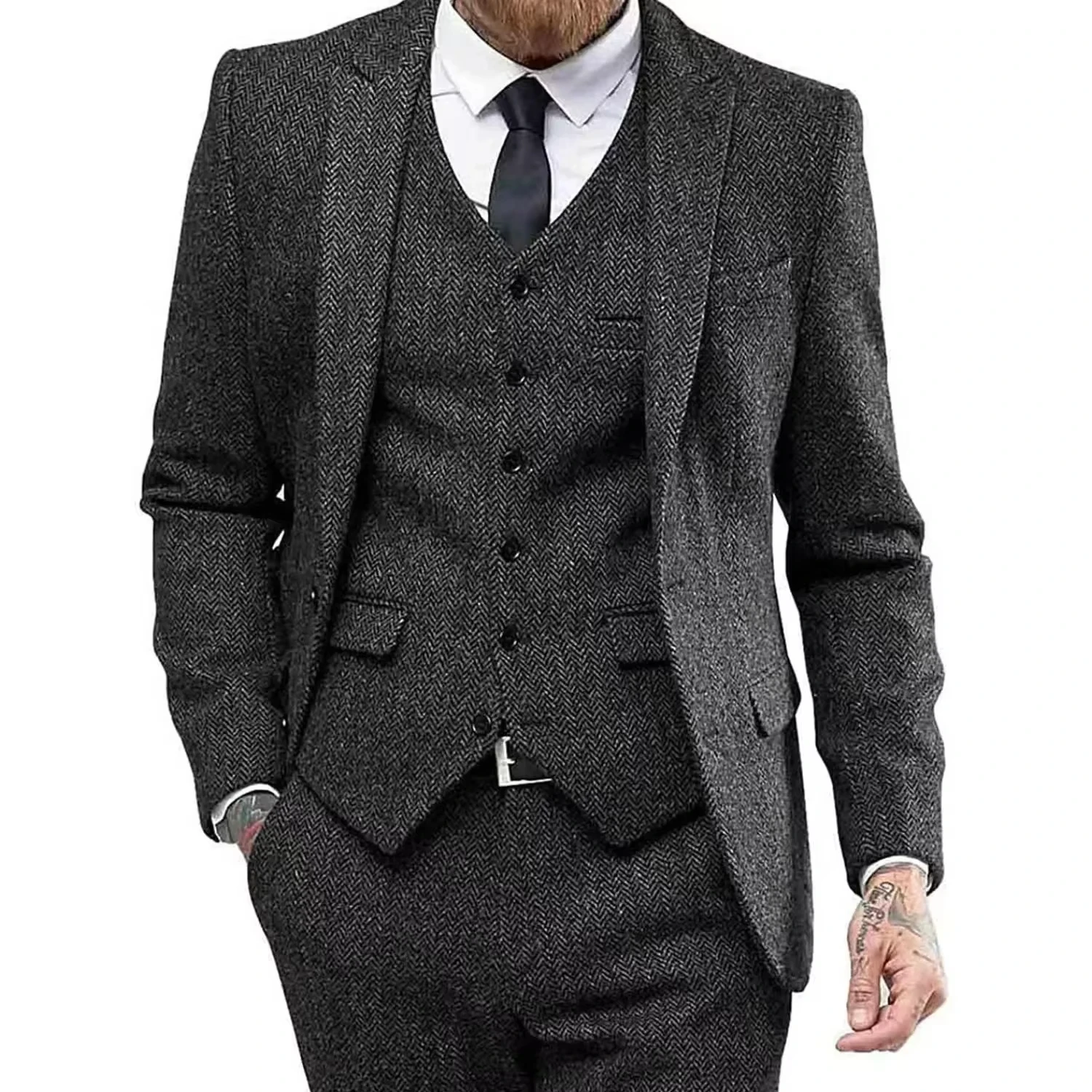 Blazer For Men Designs Brown Tweed Suit Men Vintage Winter Formal Wedding Suits For Men Men's Classic Suit 3 Pieces Men Suit - 3