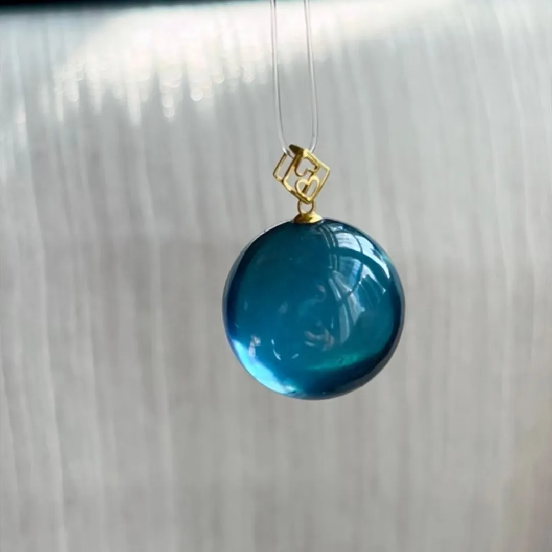 

Natural Blue Aquamarine Pendant Crystal 18K Gold Brazil 17.1mm Sphere Ball Bead Women Aquamarine Necklace AAAAAA