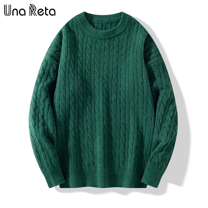 

Una Reta Streetwear Knitwears Sweater Pullovers Autumn Winter Harajuku O Neck Pull Homme Solid Twist Casual Sweaters