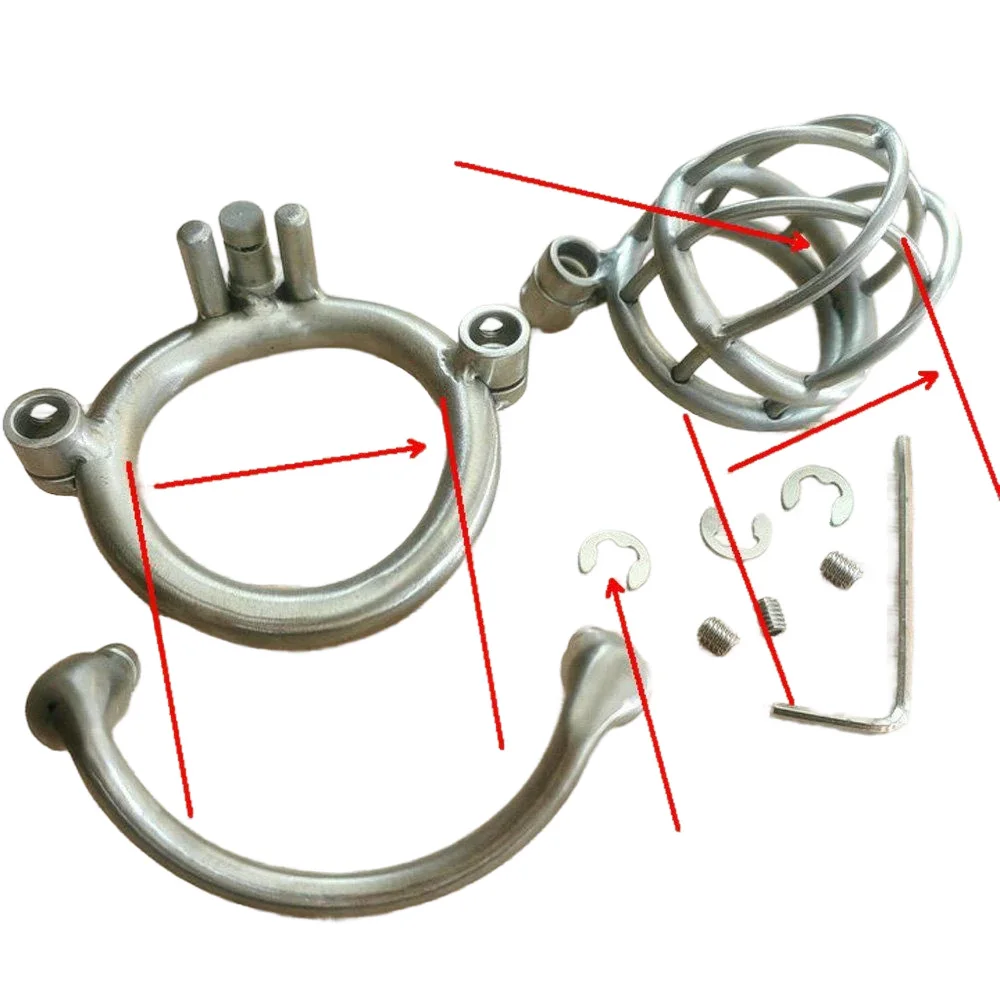Stainless Steel Male Chastity Cage with Curve Ring Permanent Screw Double Lock &ndash; Metal Cock Cage for Men, CBT Sex Toy