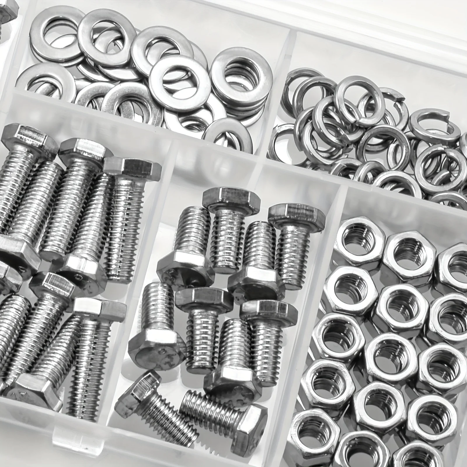 M4 M5 M6 Metric Bolt Kit Stainless Steel Assortment Set with Hex Head Bolts Nuts Flat & Lock Washer for DIY Home Industrial Use screw bolt nut set screw washer nut kit hex nuts assortment kit