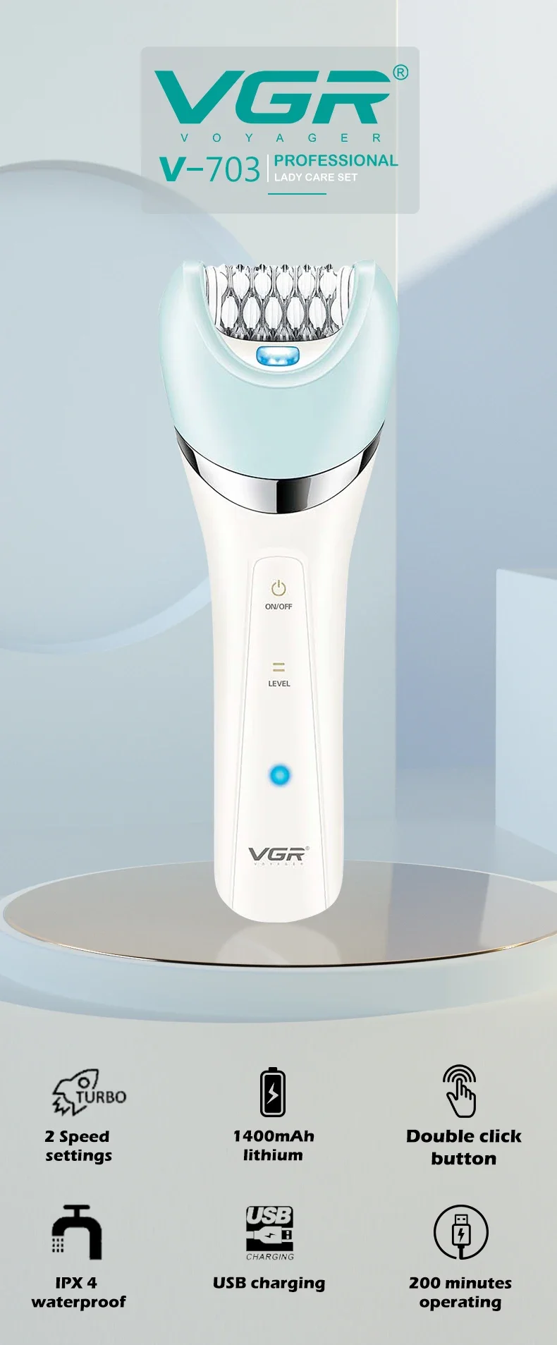 Vgr 5-in-1 Lady Shaver Epilator Set Waterproof Electric Grooming Kit_voghion.com
