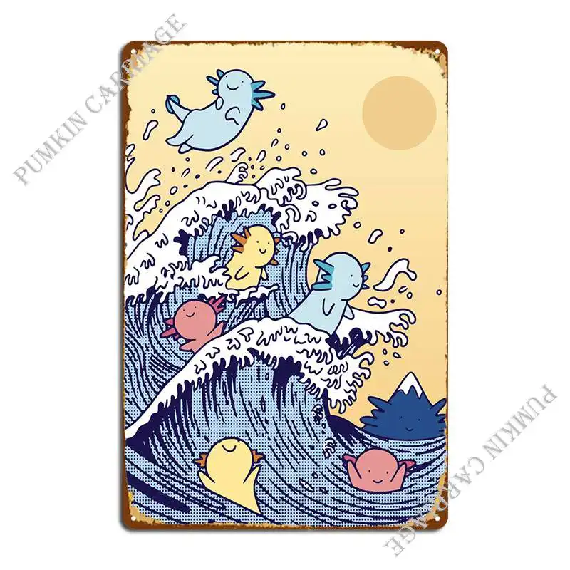 

Axolotls Surfing Big Waves Metal Sign Kitchen Home Mural Sign Tin Sign Poster