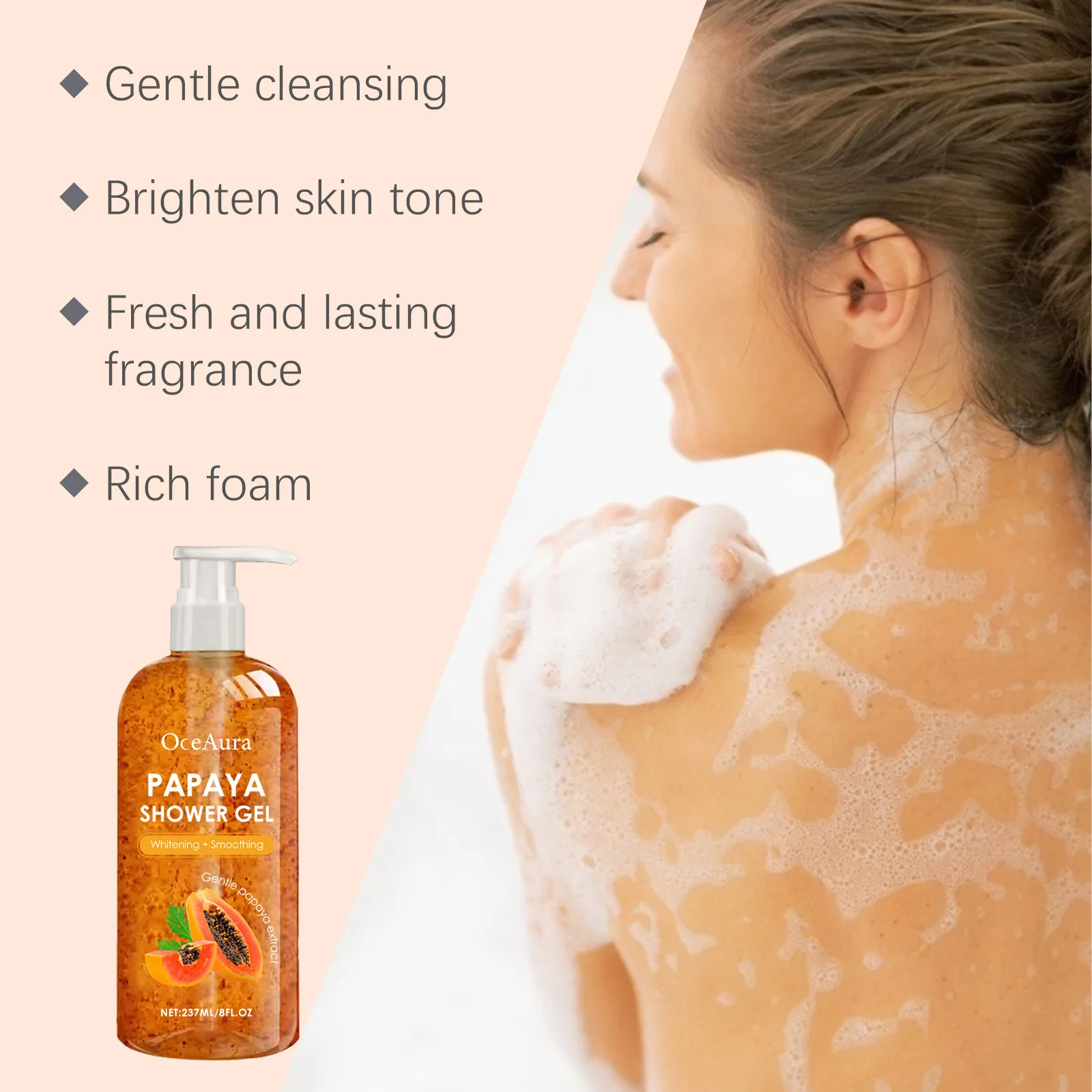 Papaya Shower Gel Cleansing Whitening Smoothing Fade Pigmentation Remove Dirt Lasting Aroma Hydrate Refresh Rich Foam Body Wash
