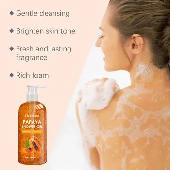 Papaya Gel doccia Detergente Sbiancante Levigante Dissolvenza Pigmentazione Rimuovi sporco Aroma duraturo Idratare Aggiorna Schiuma ricca Lavaggio del corpo 1