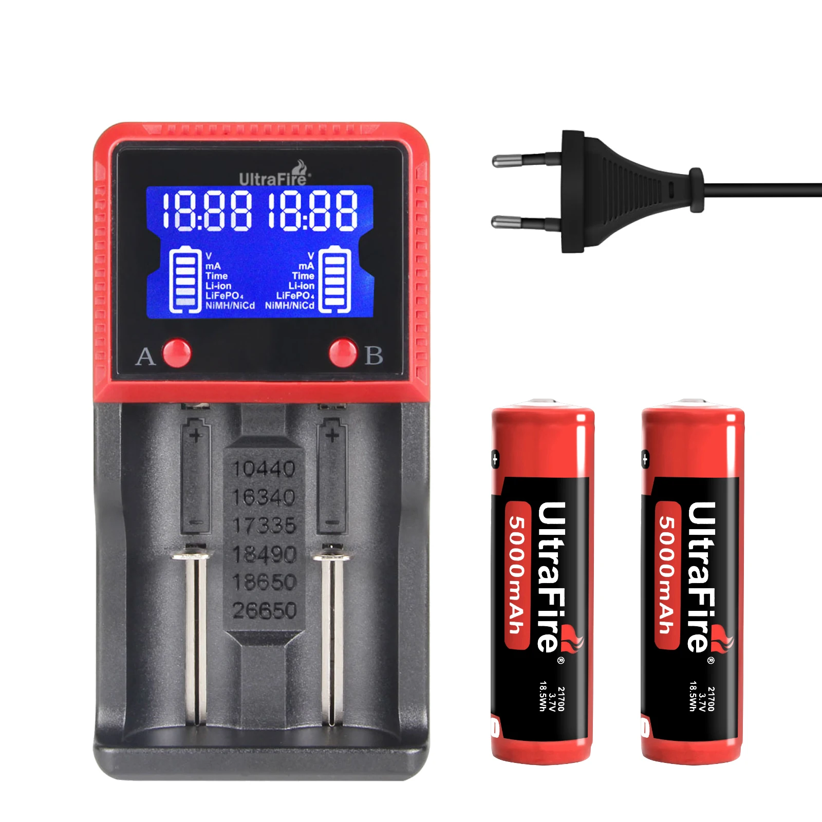 

UltraFire 21700 Lithium Batteries 3.7V Real Capacity Li-ion Rechargeable Battery for Flashlight Torch Battery + H2 EU/US Charger