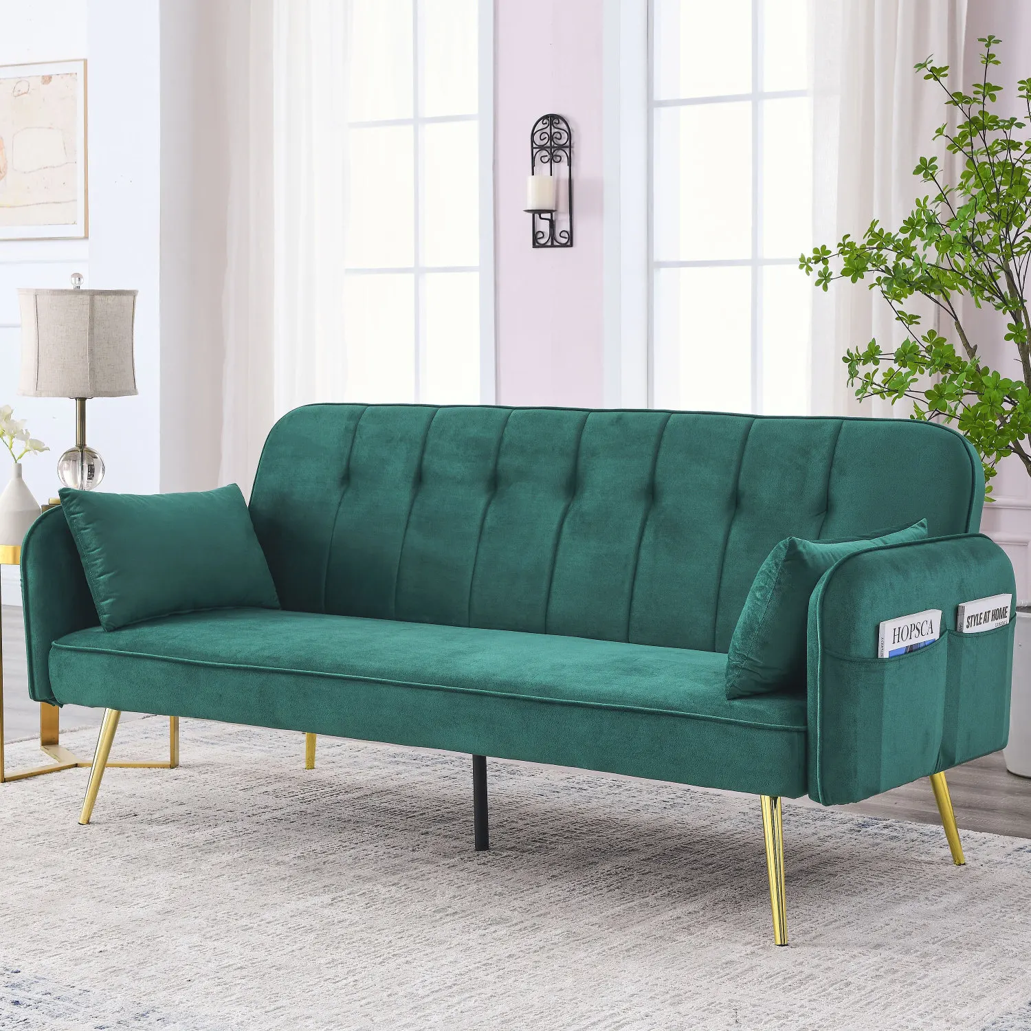 

Adjustable Velvet Convertible Sofa Bed - Transformable Folding Lounge Recliner - Reversible 72.5" Daybed for Bedroom - Velvet wi