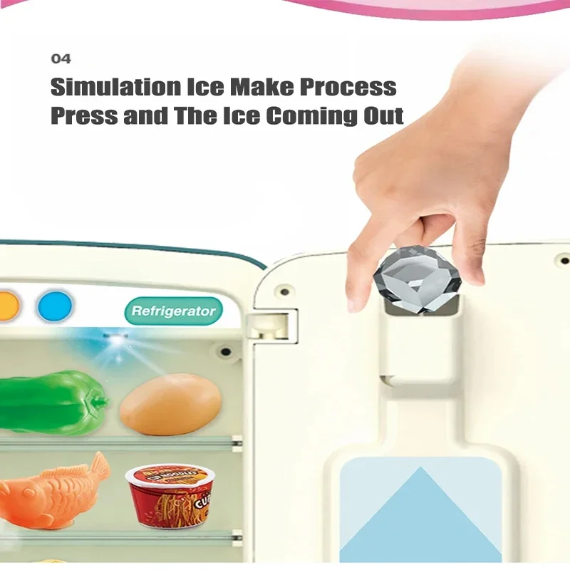 Mini Double Door Refrigerator Simulation Fridge Kitchen Furniture Pretend Play Educational Toy Light Spray Music Children's Gift