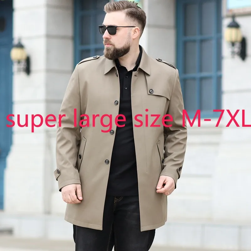 

New Arrival Fashion Super Large Men Spring Long Casual Windbreaker Single Breasted High Quality Plus Size MLXL2XL3XL4XL5XL6XL7XL