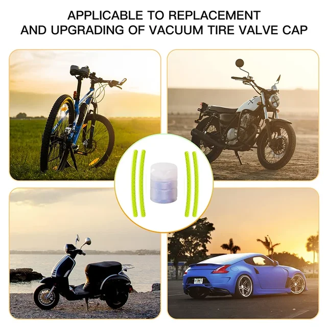 Car Wheel Reflective Stickers Luminous Valve Caps Fluorescent Motorcycle Bicycle Wheel Styling Tyre Hub Universal Accessories 5
