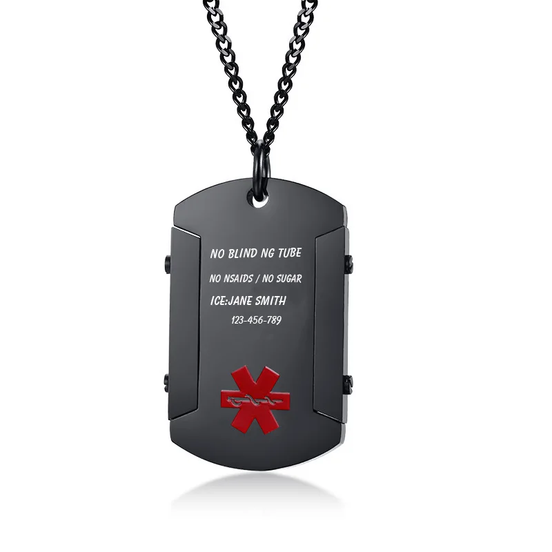 

Personalized Free Engraving Stainless Steel Medical Alert ID Dog Tag Pendant Necklace Men Collar