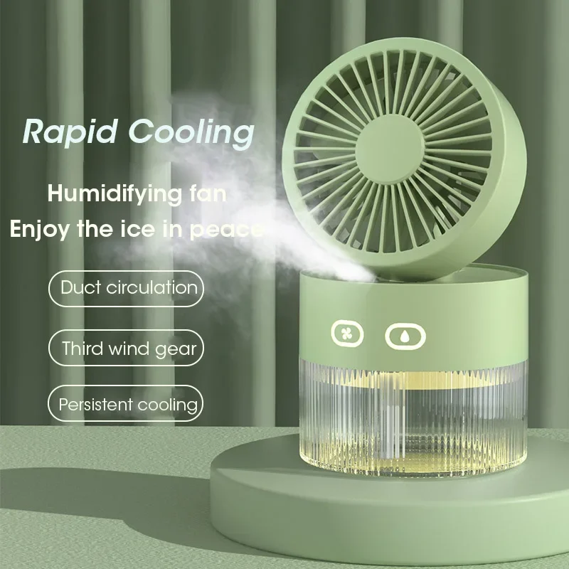 2024 Summer New Humidifier Spray Fan Portable USB Water-cooled Mini Desktop Household Appliances Water Mist Fan with LED Light 2
