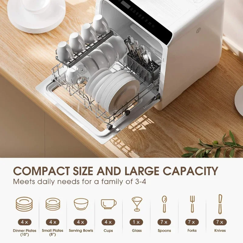 BIGSALE Portable Countertop Dishwashers, Compact Dishwashers with 5L Built-in Water Tank Inlet Hose, 5 Washing Programs 6