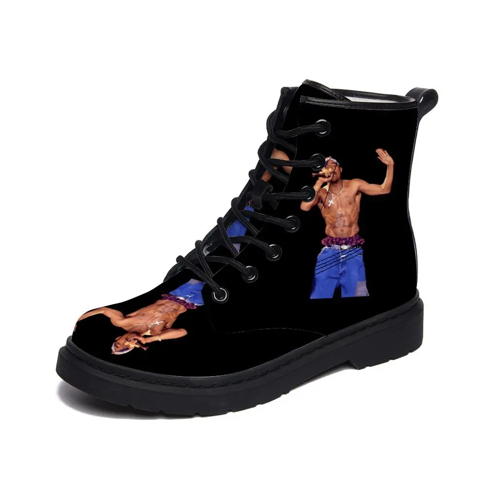 

Tupac Rapper 2Pac DIY Design Big Size Snow Women's Boots Non-slip Waterproof Mid-calf Low Heel Round Toe Mens Shoes