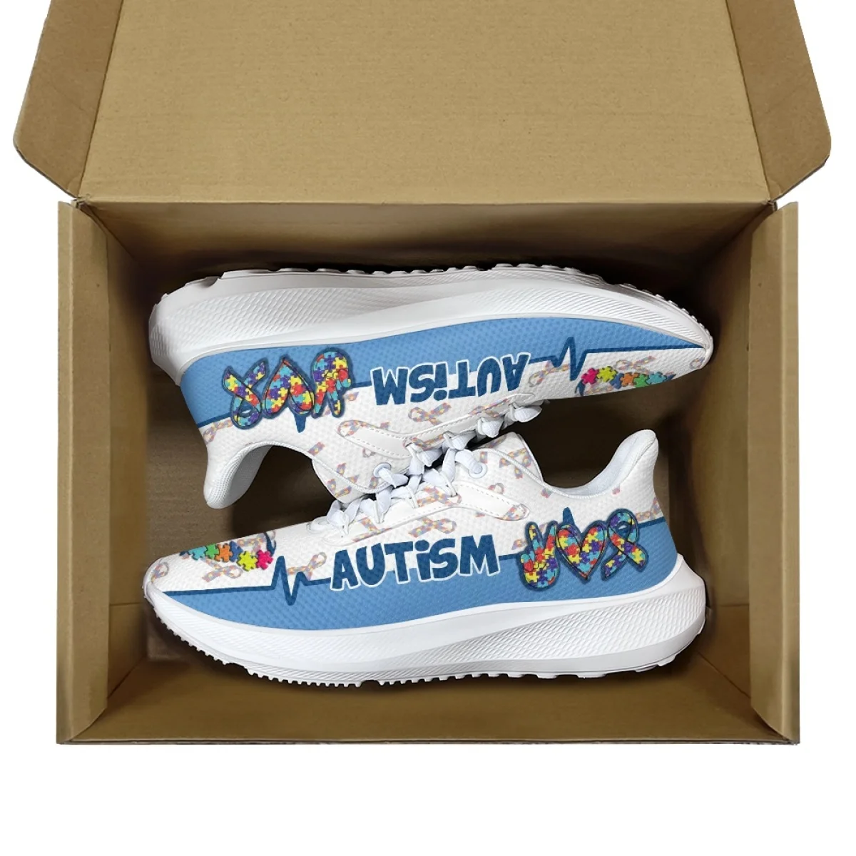Autism Awareness Cartoon Pattern Women's Spring and Autumn Sneakers Wear-Resistant Outdoor Teens Tennis Shoes Lace Up  Footwear