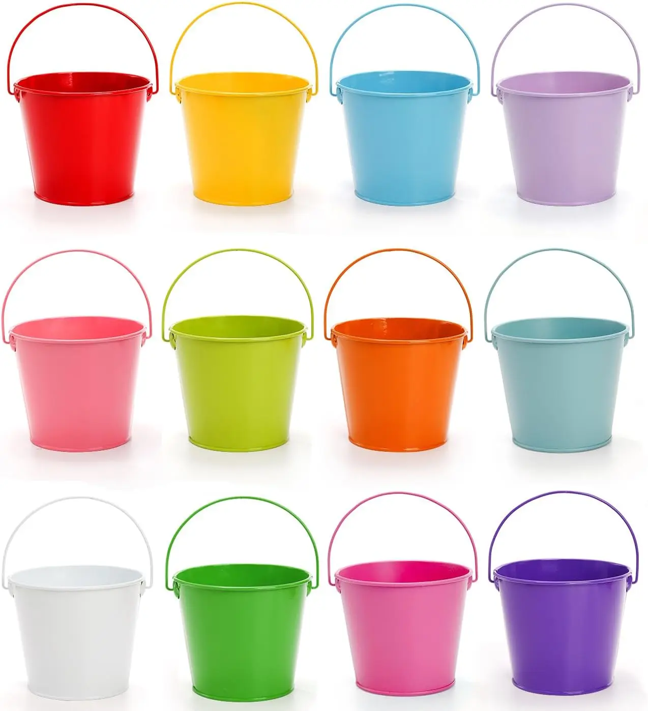 12 Pack Small Metal Buckets with Handle, 4.7