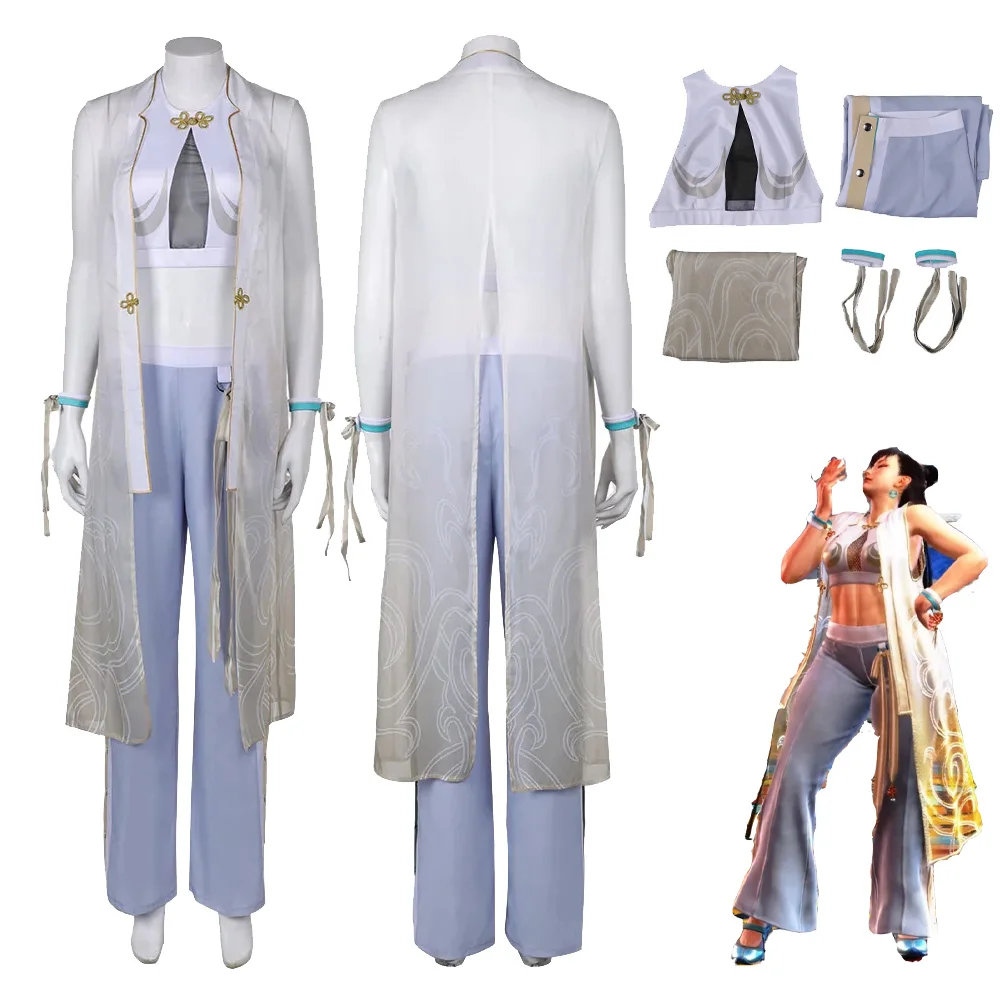 

Chun Li Cosplay Costume Shirt Pants Cloak Game Fighter for Women Adult Outfits Fantasia Halloween Carnival Party Roleplay Suit