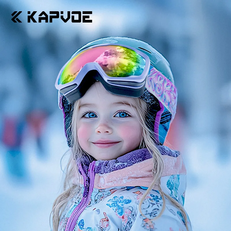 KAPVOE Kids Ski Goggles 4-15 years old Professional Anti-fog Child Snowboard Goggles Double UV400 Kids Skiing Mask Glasses 3