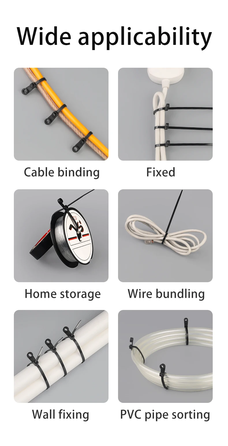 Description Picture 5 of item100Pcs Screw Hole Cable Ties Nylon Self-Locking Loop 4x150/200MM Wrap Bundle Mount Organizer Fastening Straps Fasten Zip Plastic