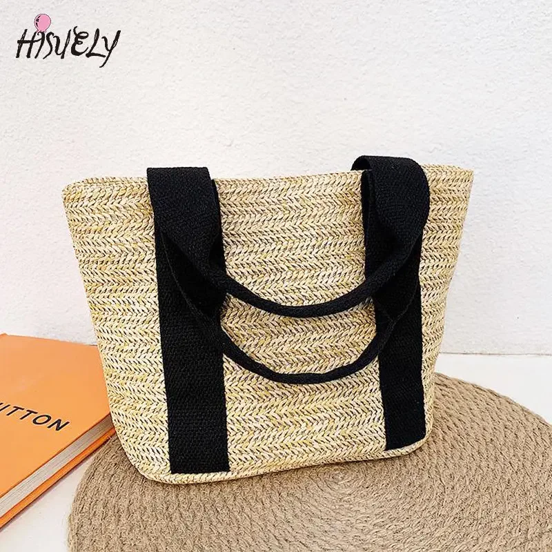 

2023 Summer Handmade Bags for Women Beach Weaving Ladies Straw Bag Wrapped Beach Bag Patchwork Top Handle Handbags Casual Totes