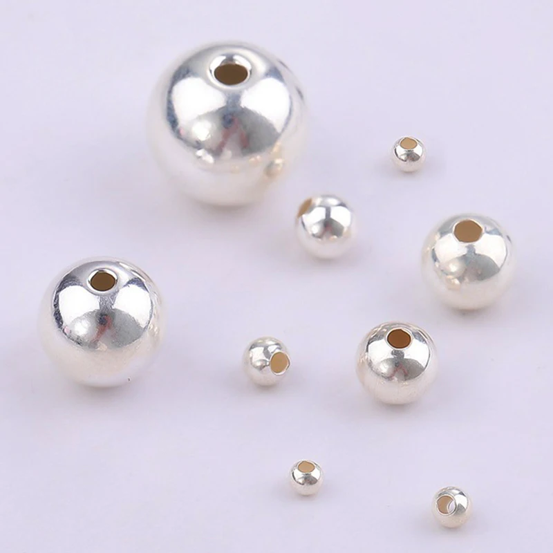 10-40pcs REAL 925 Sterling Silver Round Beads Spacer Beads Silver