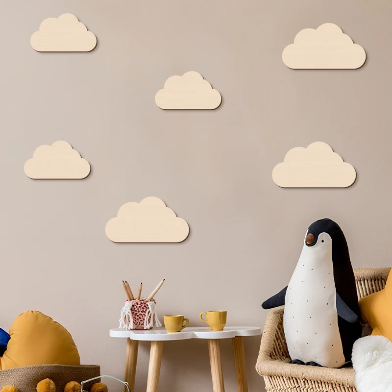 6Pcs Cloud Wall Sticker Wooden Clouds Wall Decor Reusable Wall Decoration for Bedroom Above The Bed Wall Art Wall Decorations 4