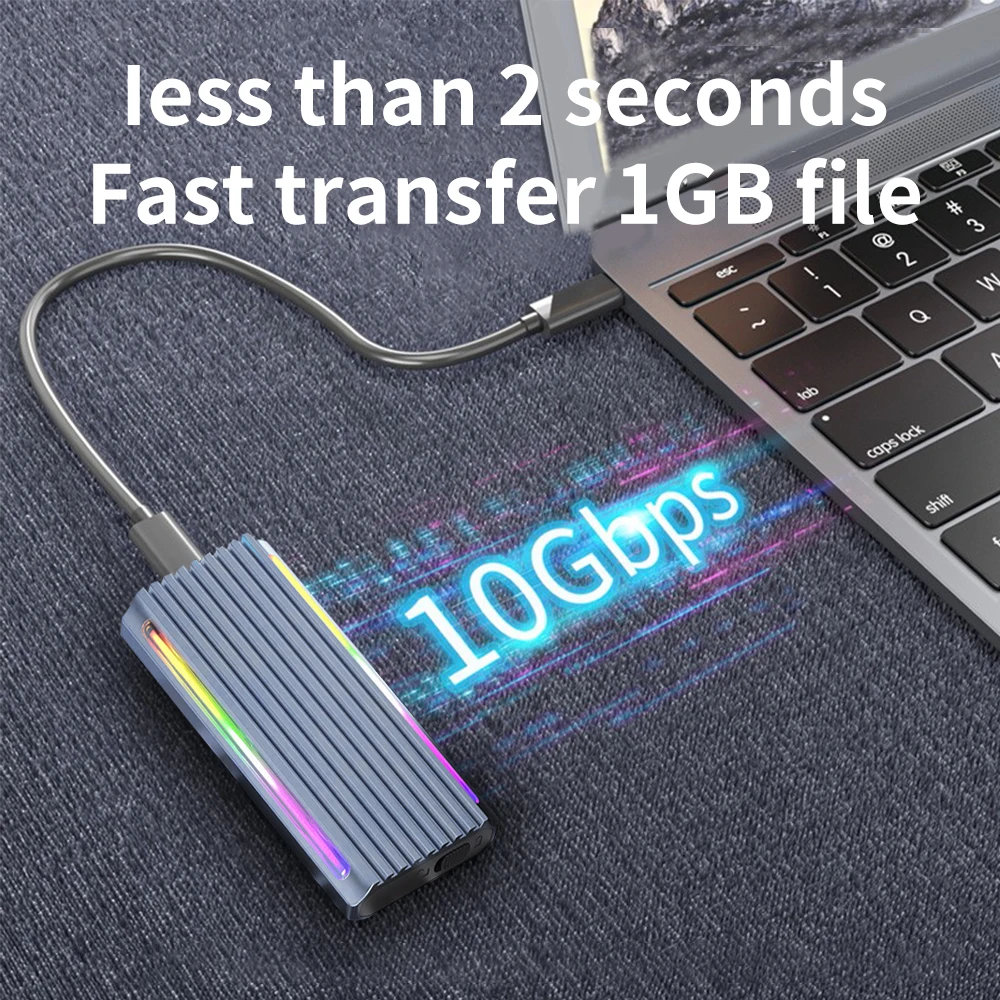 알루미늄 합금 SSD M2 NVMe RGB 케이스, 10Gbps RGB M.2 SSD 인클로저, M2 NVME NGFF 모바일 박스 어댑터 9210B 용 C타입 USB 3.2 Gen2