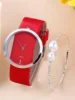 2pcs Set Luxury Women Bracelet Quartz Watches For Women Leather Watch Ladies Sports Dress Wrist Watch Clock Relogio Feminino 1