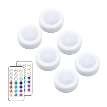 Wireless LED Puck Lights RGBW Battery 13 Color Remote Control Dimmable Cabinet Light For Close Wardrobe Stair Hallway Night Lamp