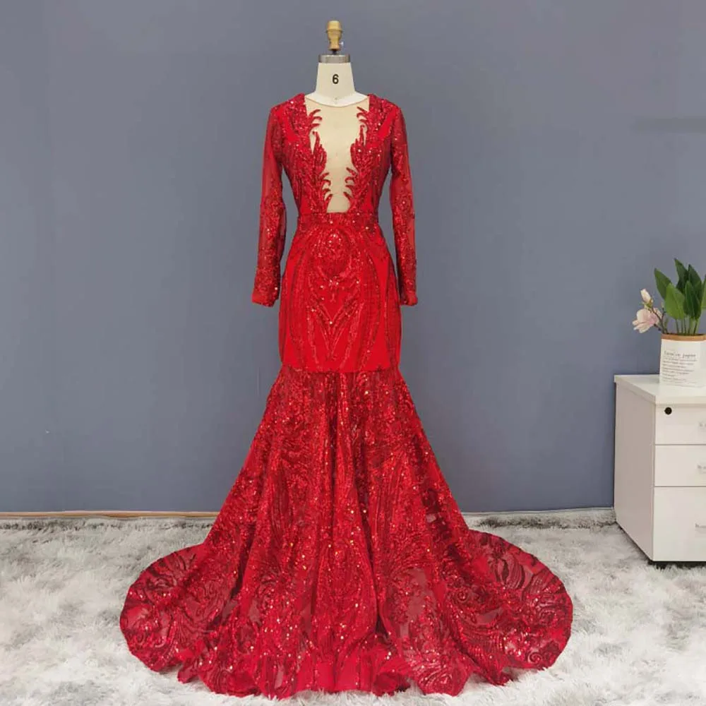 

Jancember Royal Blue Mermaid African Prom Dresses Black Girls Elegant Long Sleeves Evening Party Graduation Dress Rm147