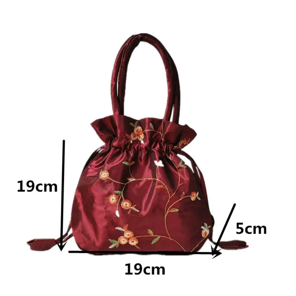 Elegant Ethnic Style Cosmetic Handbag Women Flower Handbags Embroidered Flower Small Bucket Bag National Style Purse Jewelry Bag
