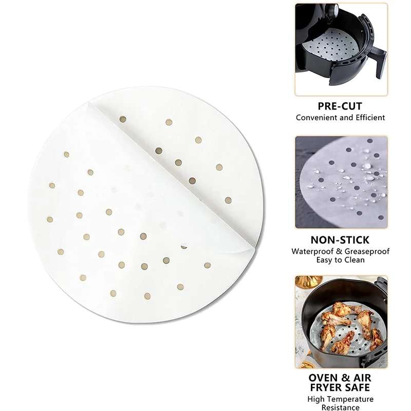  Set of 100, 8.5 inch Square Air Fryer Parchment Liner/Bamboo  Steamer Paper/Perforated Parchment Paper for Air Fryer, Steaming  Basket(6/6.5/7/7.5/8/9/10 Inch Available): Home & Kitchen