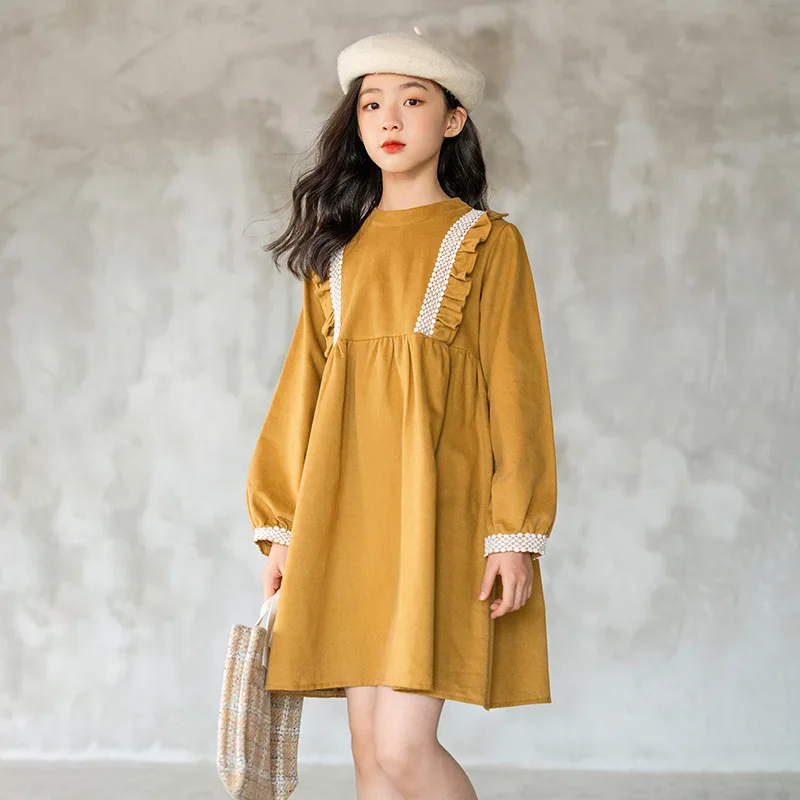 

8 10 years Girls Ruffles Party Dresses Fall Winter Thicken Warm Long Sleeve Tops for Teenager Girl