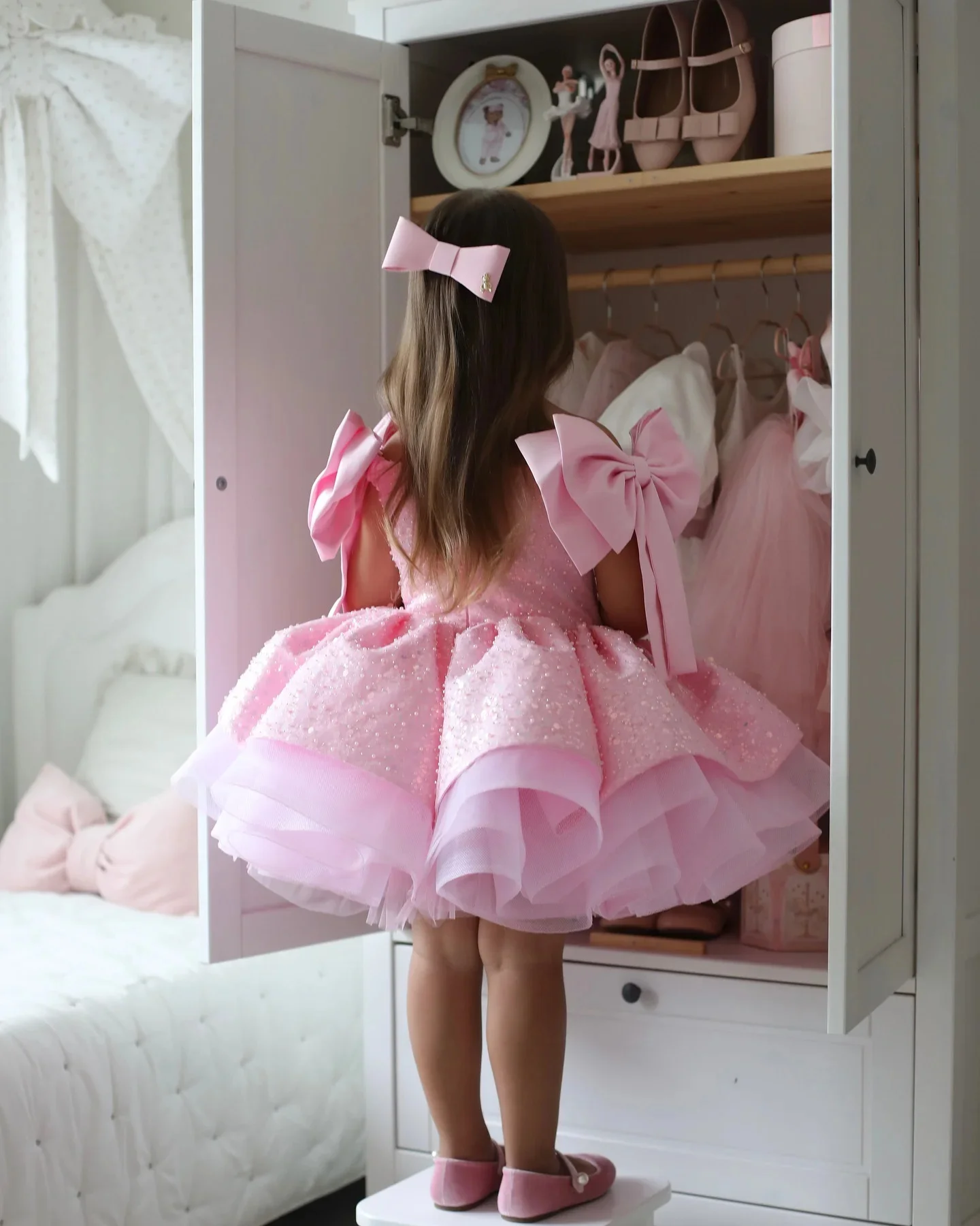 Flower Girl Dresses For Wedding Sequins Bow Knee Length Princess Birthday Party First Communion Gown
