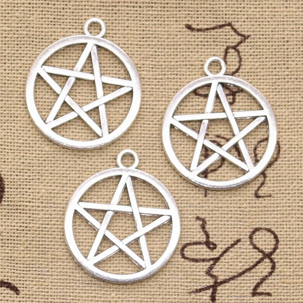 10pcs 매력 별 Pentagram 24x24mm 골동품 만드는 펜던트에 맞게, 빈티지 티벳 실버 색상, DIY 수제 보석