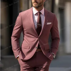 New Pink Business Suit Men Tuxedos Groom Groomsman Prom Wedding Party Formal 2 Piece Set Jacket And Pants