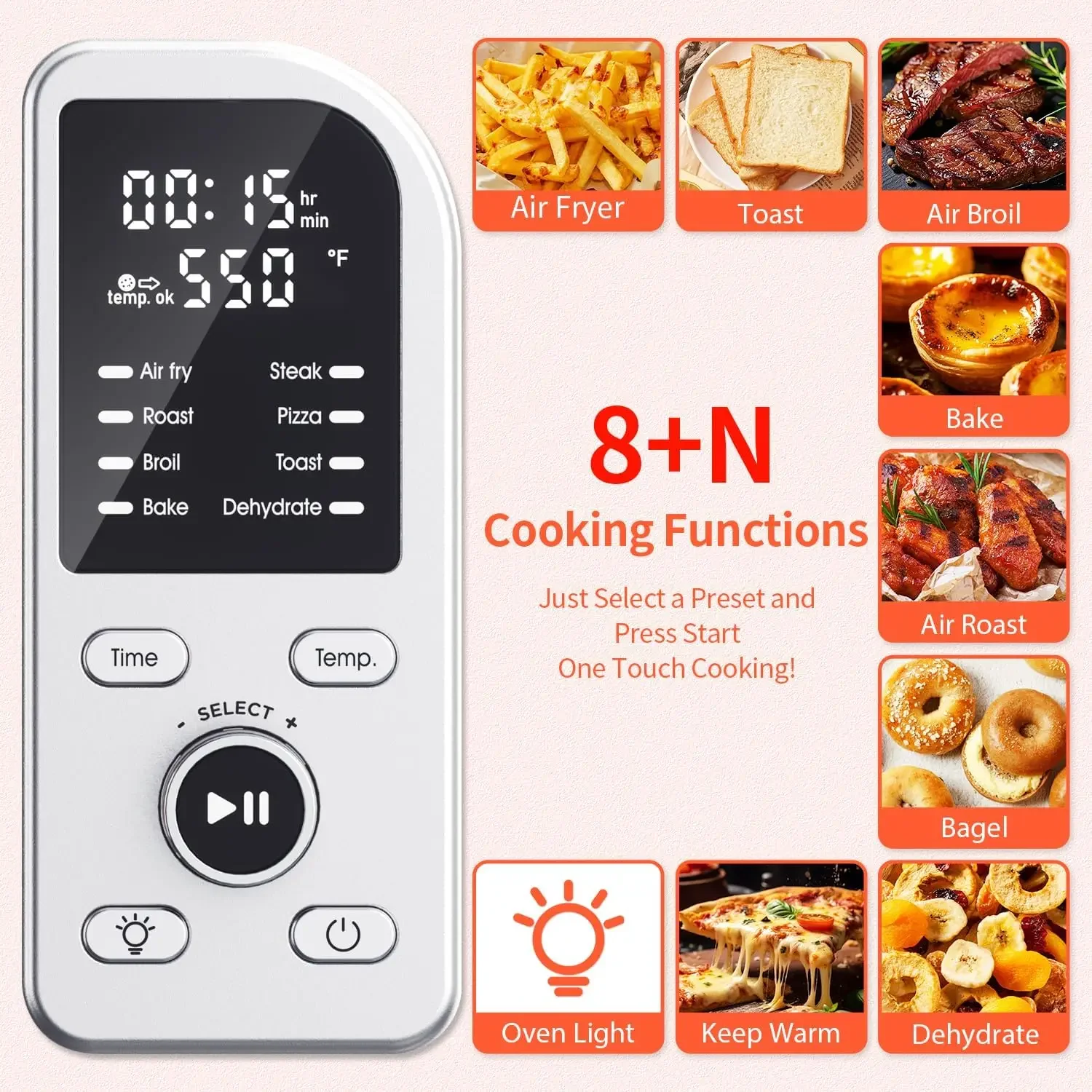 19QT Digital 8-in-1 Air Fryer Toaster Oven, 550°F Flavor-Lock Tech, Flip Up & Away Capability, 40+ Recipes, Airfryer Countertop 2