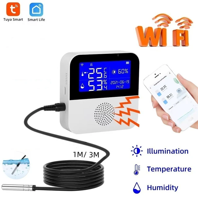 Hygromètre thermomètre sans fil intérieur extérieur Smart Wifi avec écran  LCD