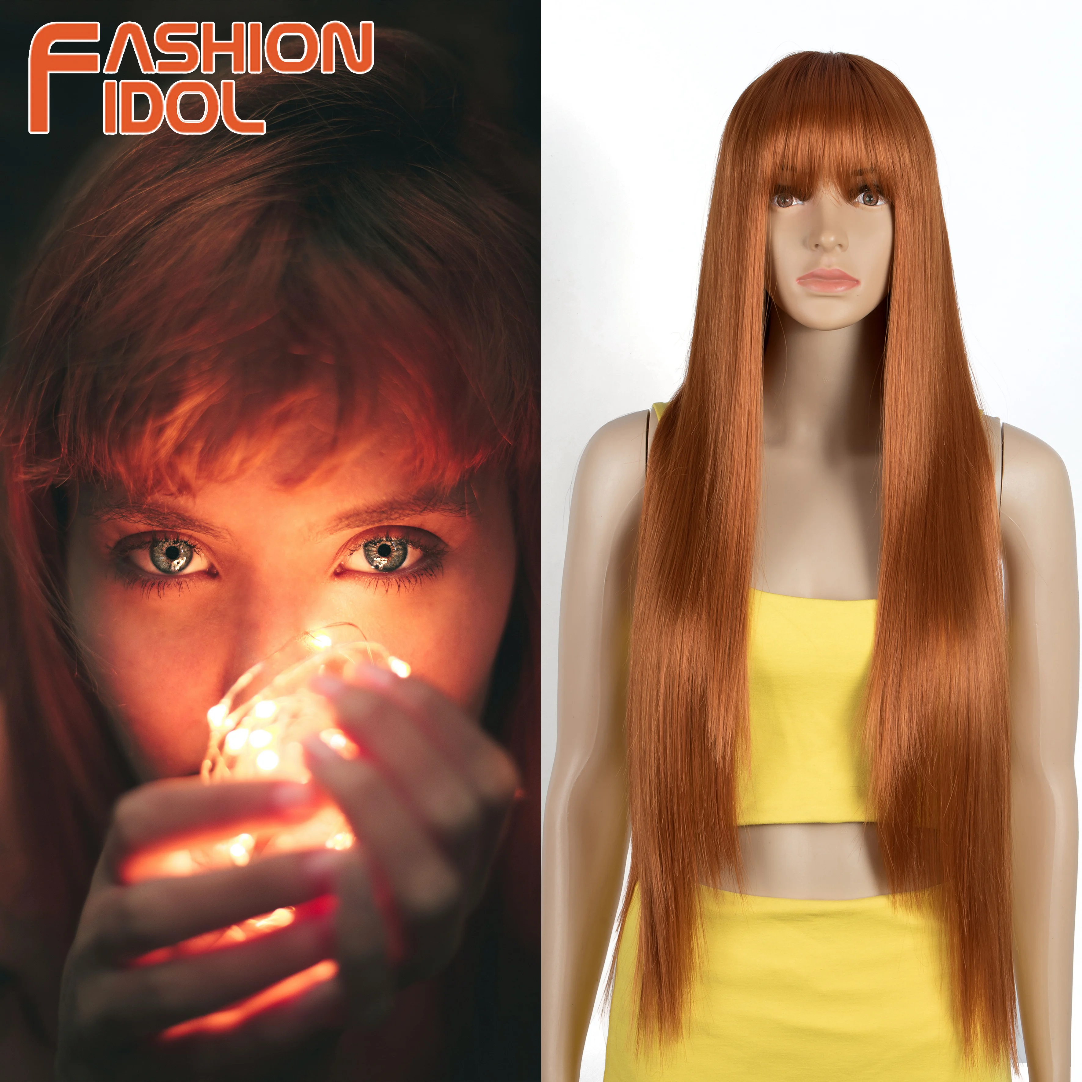 

Модные Синтетические парики IDOL, парик с прямыми волосами и челкой, коричневые красочные термостойкие волоконные парики для женщин, парики для косплея Лолиты