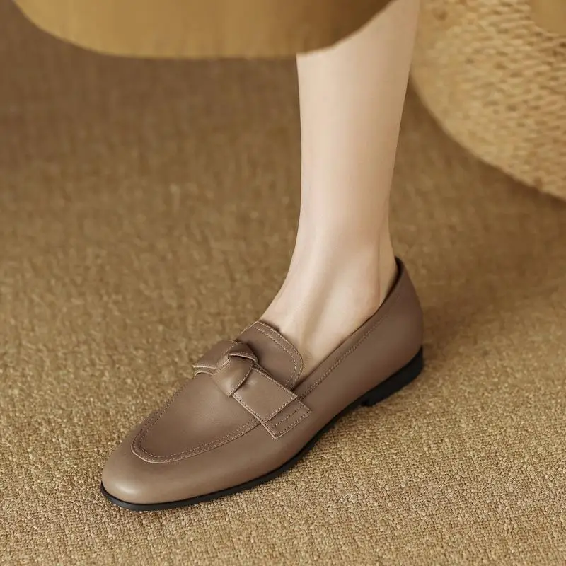 Sheepskin Korean Bow Lefu Shoes 2024 Spring/Summer New Round Head Comfortable Flat Bottom Deep Mouth Single Shoes for Women